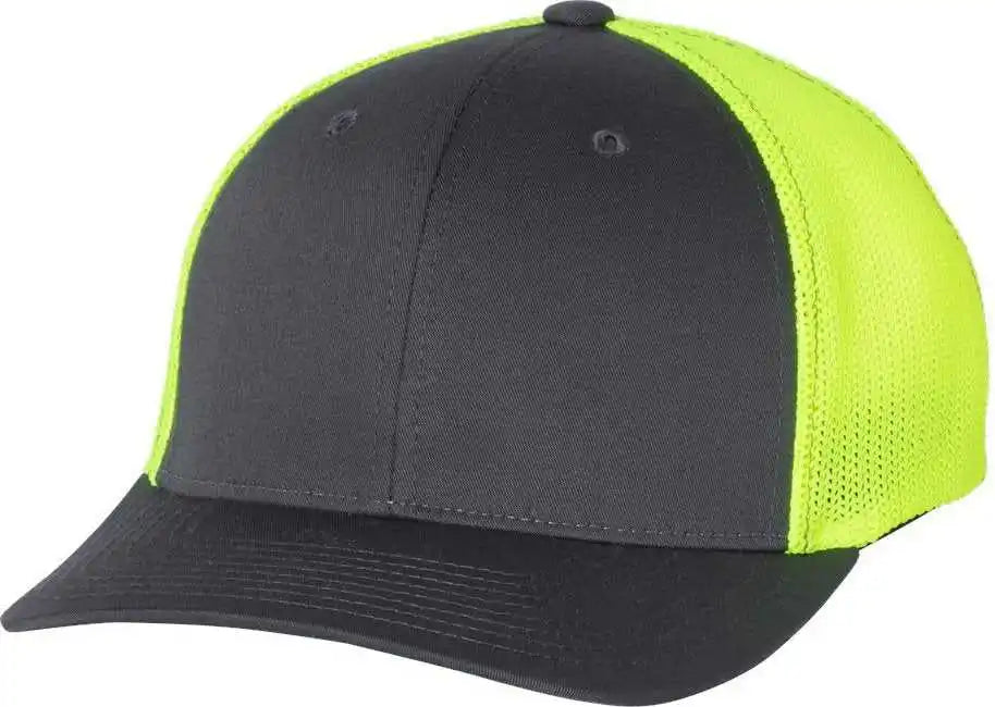 Richardson 110 Fitted Trucker with R-flex Caps - Charcoal Neon Yellow - Dark Gray / Sm-md