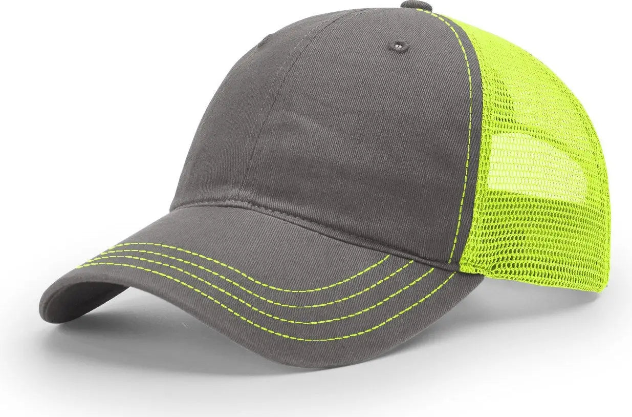 Richardson 111 Garment Washed Trucker Cap - Charcoal Neon Yellow