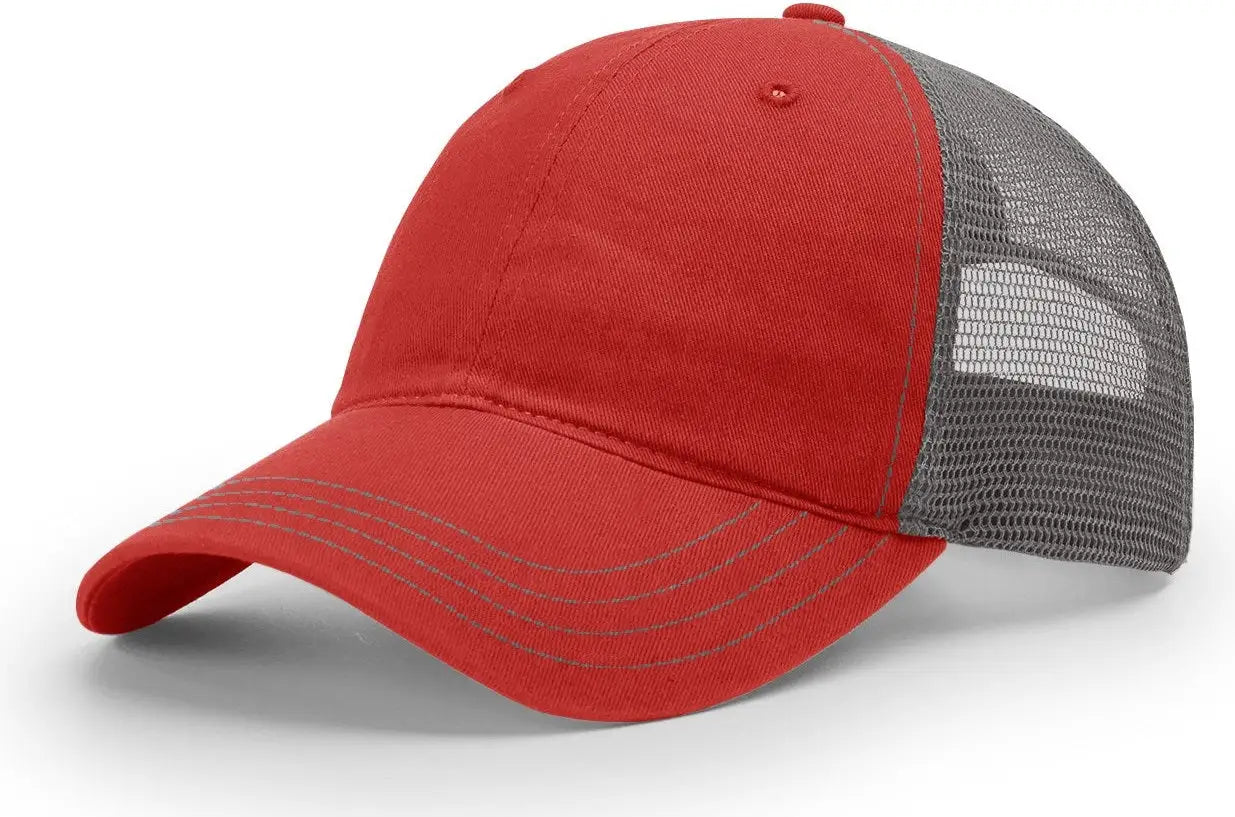 Richardson 111 Garment Washed Trucker Cap - Red Charcoal