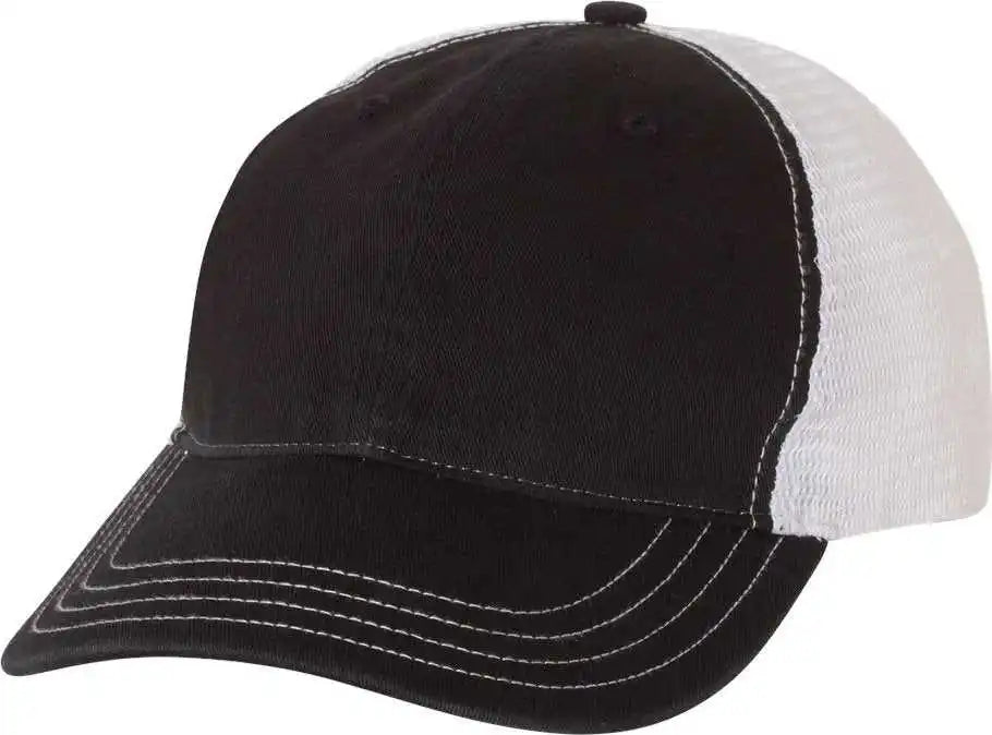 Richardson 111 Garment-washed Trucker Caps - Black White - Osfm