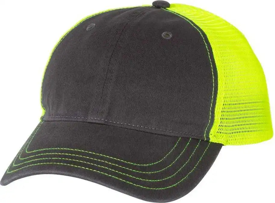 Richardson 111 Garment Washed Trucker Caps Charcoal Neon Yellow Dark Gray / Osfm