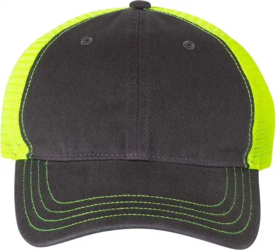 Richardson 111 Garment Washed Trucker Caps Charcoal Neon Yellow Dark Gray / Osfm
