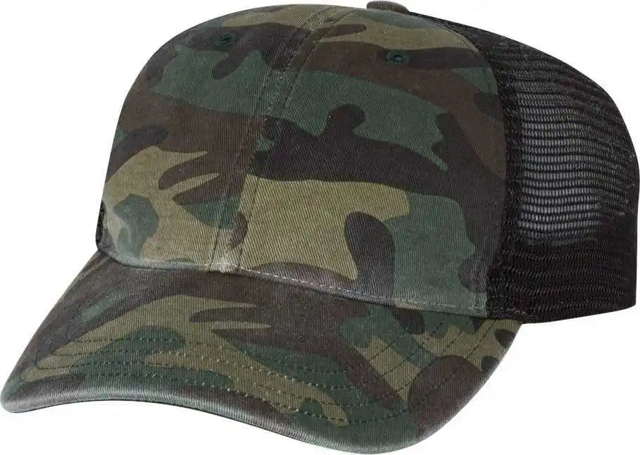 Richardson 111p Washed Printed Trucker Caps - Army Camo Black - Green / Osfm