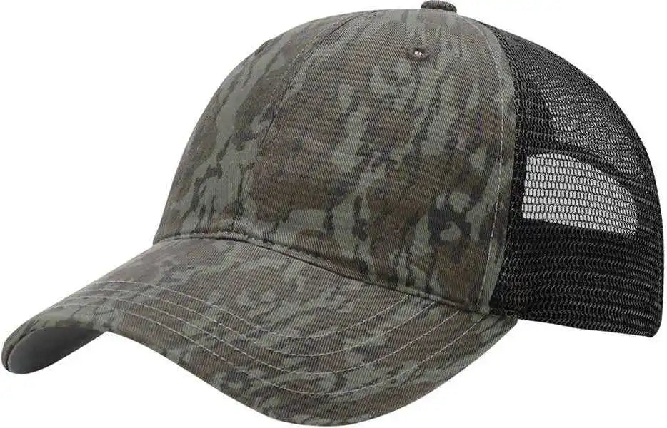 Richardson 111p Washed Printed Trucker Caps Mossy Oak Bottomland Black / Osfm