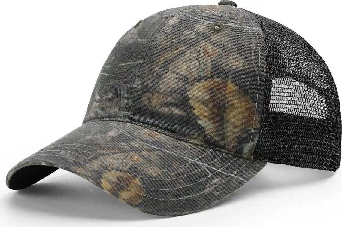 Richardson 111p Washed Printed Trucker Caps Mossy Oak Country Dna Black / Osfm
