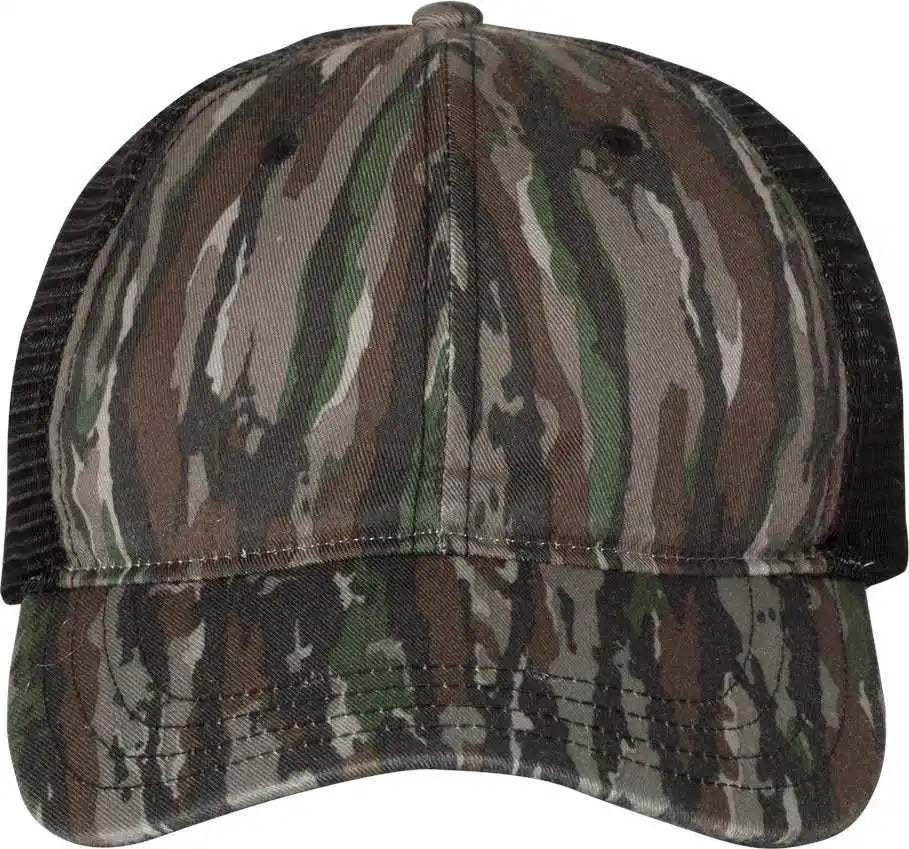 Richardson 111p Washed Printed Trucker Caps - Realtree Original Black - Osfm