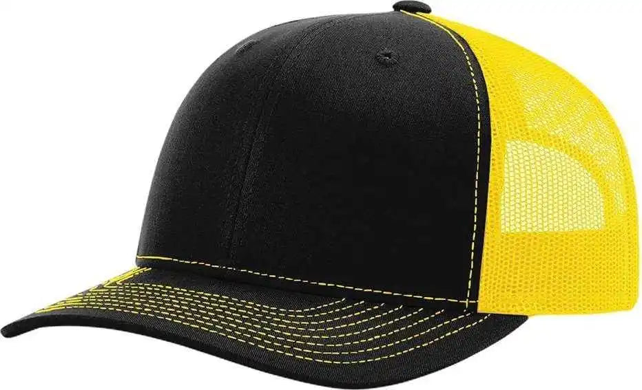Richardson 112 Snapback Trucker Caps - Black Yellow - Osfm