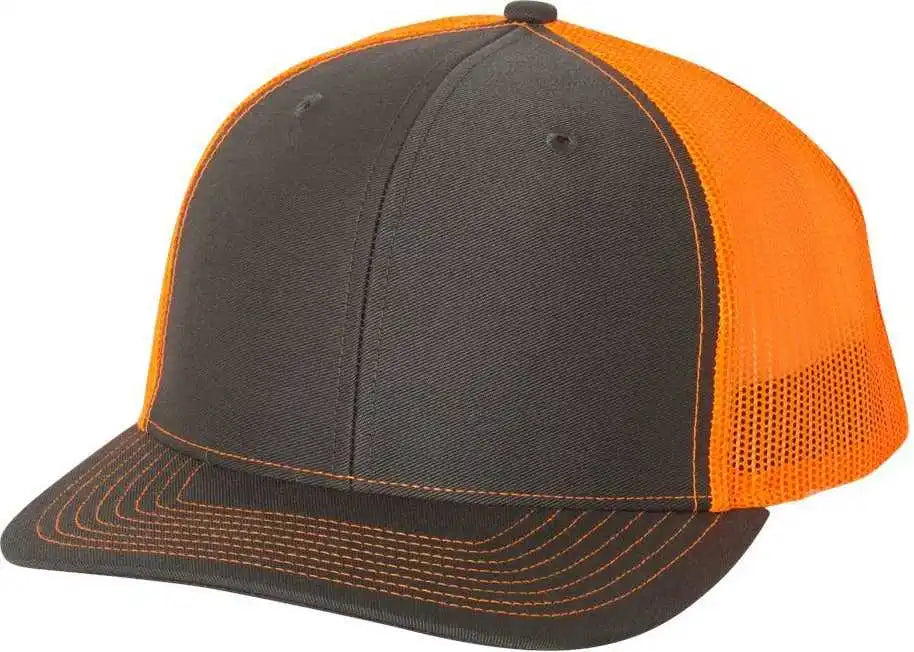 Richardson 112 Snapback Trucker Caps - Charcoal Neon Orange - Dark Gray / Osfm