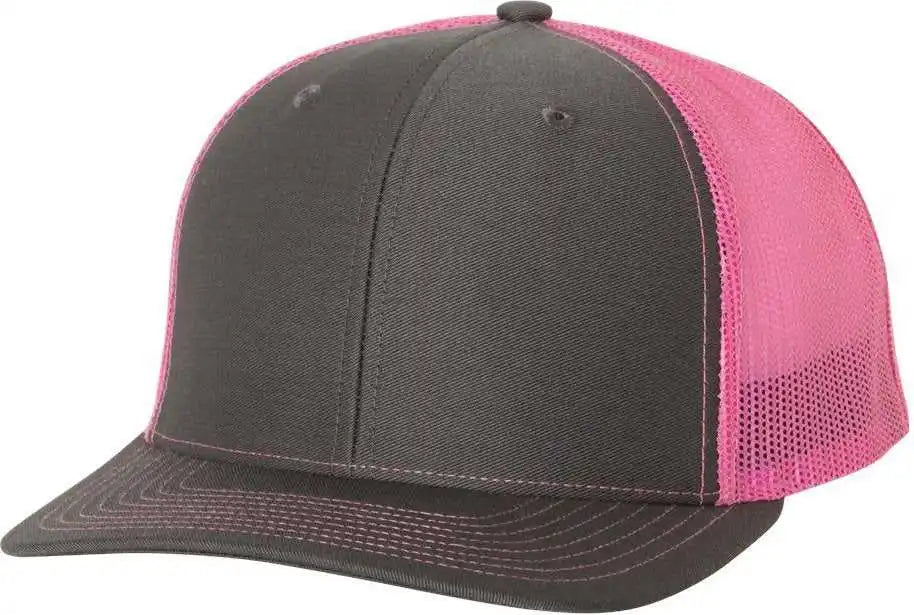 Richardson 112 Snapback Trucker Caps - Charcoal Neon Pink - Dark Gray / Osfm