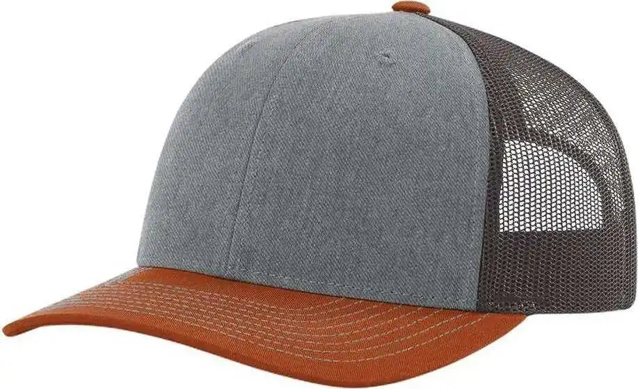 Richardson 112 Snapback Trucker Caps - Heather Gray Charcoal Dark Orange - Osfm