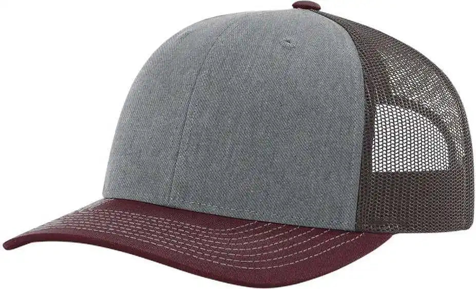 Richardson 112 Snapback Trucker Caps - Heather Gray Charcoal Maroon - Dark / Osfm