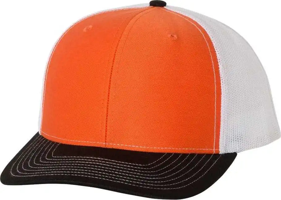 Richardson 112 Snapback Trucker Caps - Orange White Black - Osfm