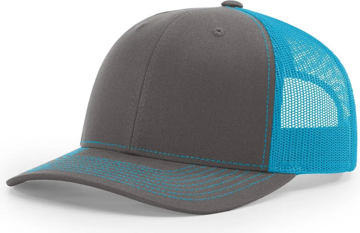 Richardson 112 Trucker Cap - Charcoal Neon Blue