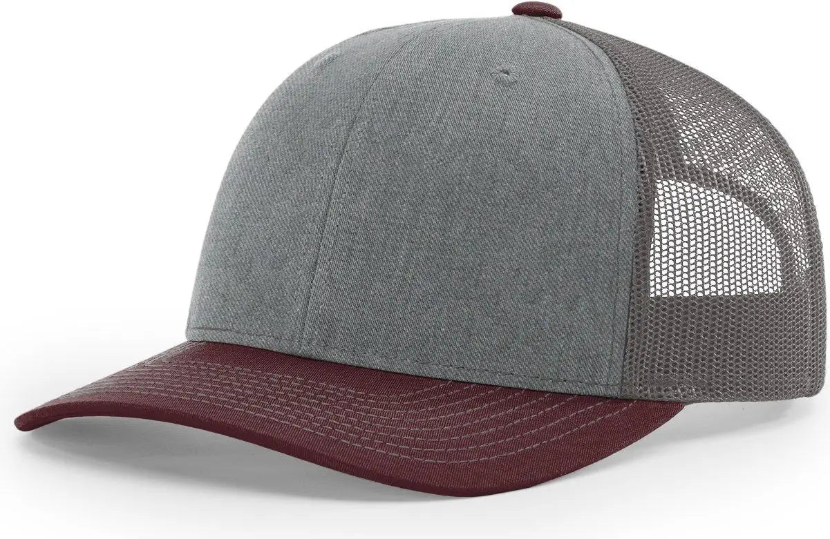 Richardson 112 Trucker Cap - Heather Gray Charcoal Maroon - Dark / Md-lg