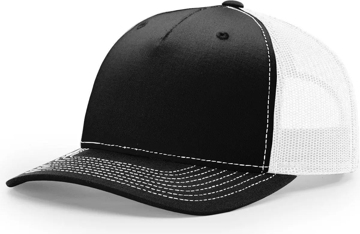 Richardson 112fp Five Panel Trucker Cap - Black White