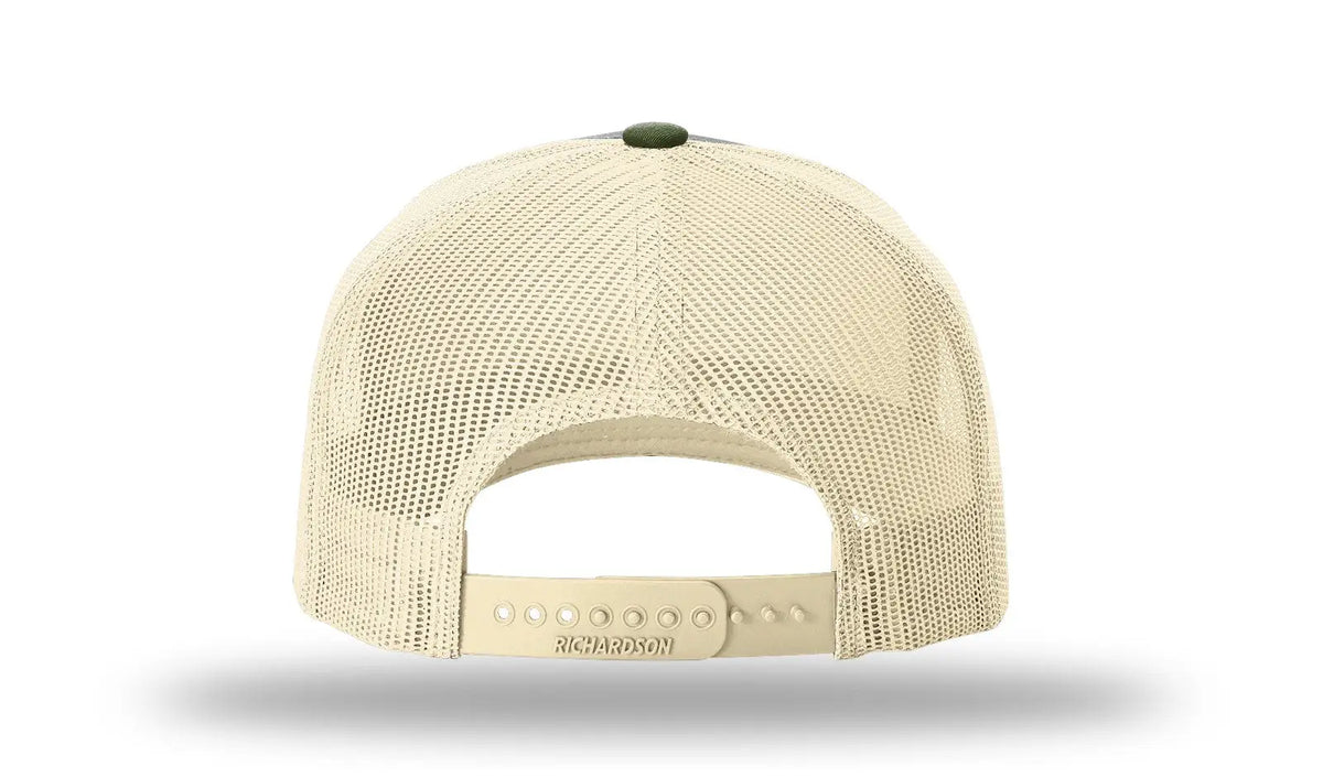 Richardson 112fp Five Panel Trucker Cap - Heather Gray Birch Army Olive - Osfm