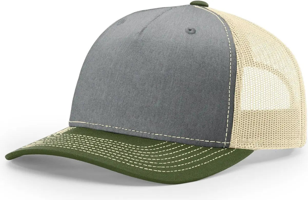 Richardson 112fp Five Panel Trucker Cap - Heather Gray Birch Army Olive - Osfm