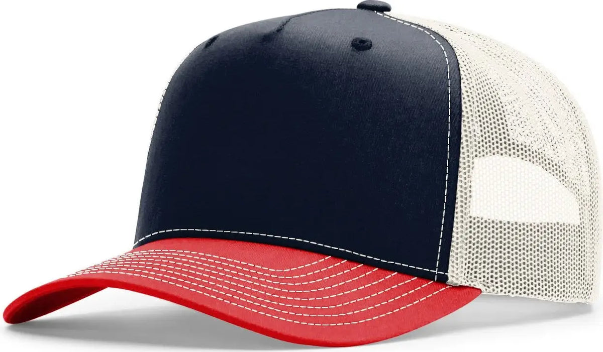 Richardson 112fpc Five Panel Champ Trucker Cap - Navy Birch Red - Osfm