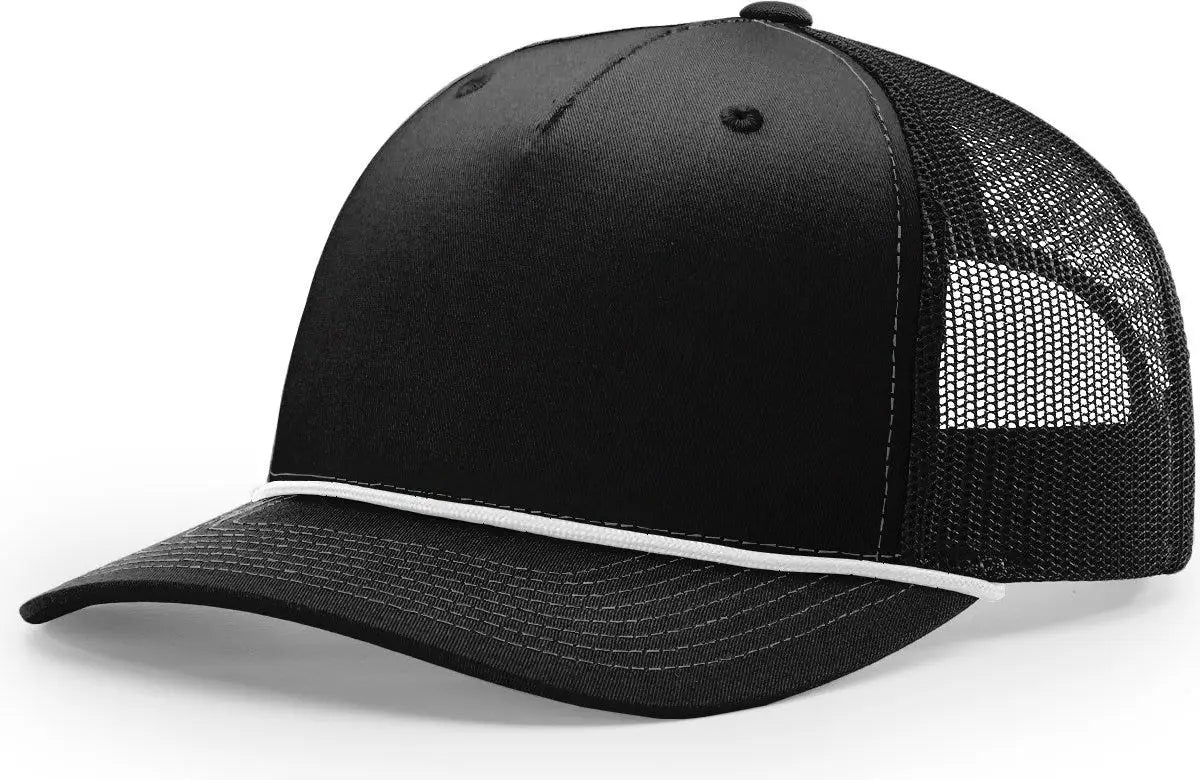 Richardson 112fpr 5 Panel Rope Trucker Caps - Black White - Osfm