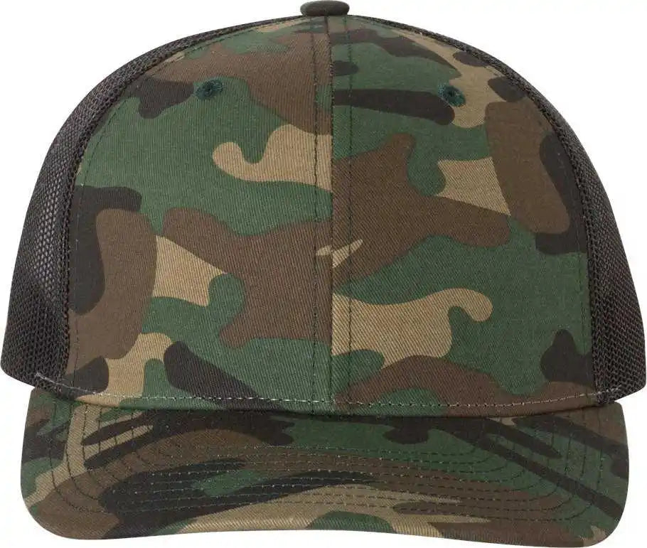 Richardson 112p Patterned Snapback Trucker Caps Army Camo Black Green / Osfm
