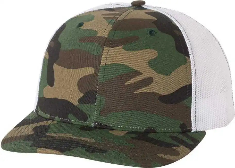 Richardson 112p Patterned Snapback Trucker Caps - Army Camo White - Green / Osfm