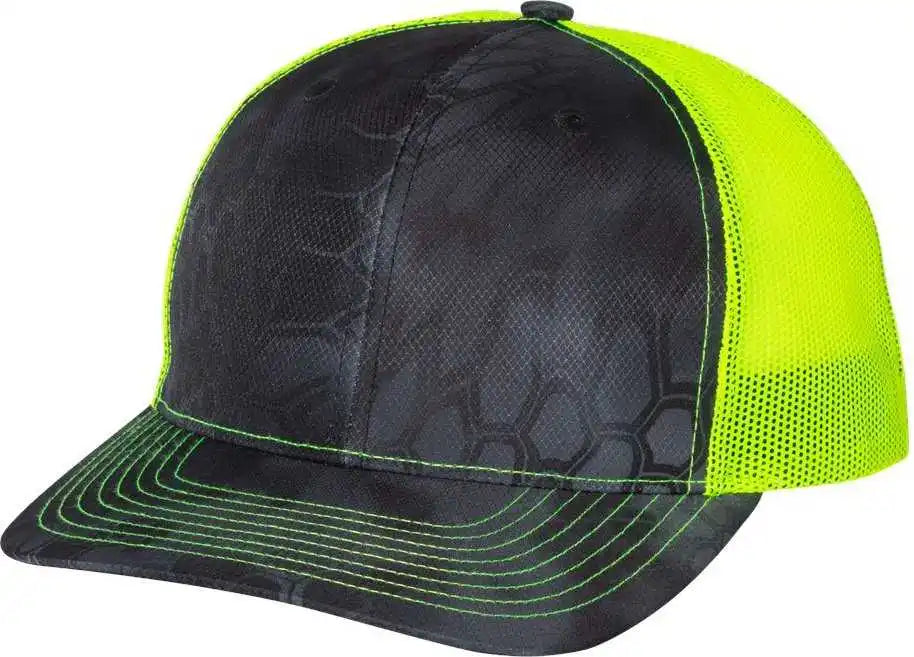Richardson 112p Patterned Snapback Trucker Caps - Kryptek Typhon Neon Yellow - Osfm