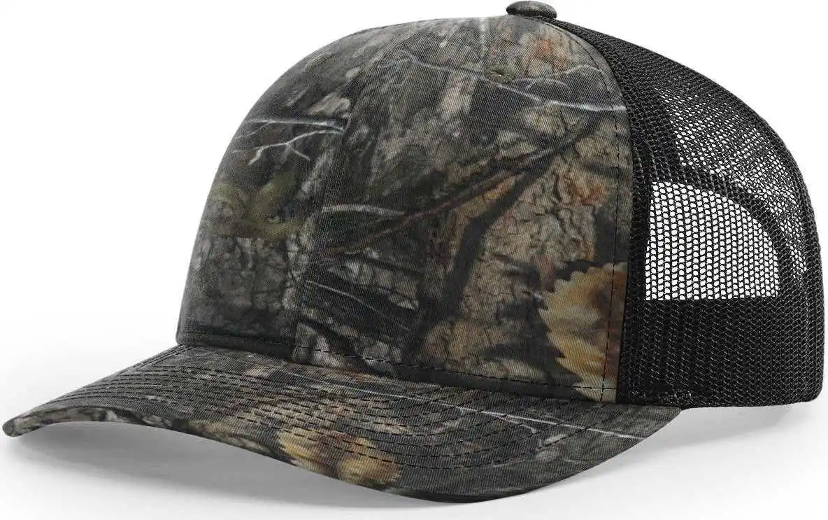 Richardson 112p Patterned Snapback Trucker Caps Mossy Oak Country Dna Black / Osfm