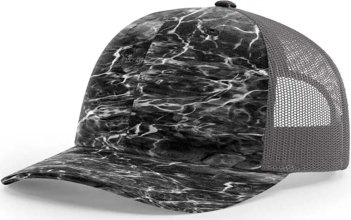 Richardson 112p Patterned Snapback Trucker Caps - Mossy Oak Elements Blacktip Charcoal - Dark Gray / Osfm