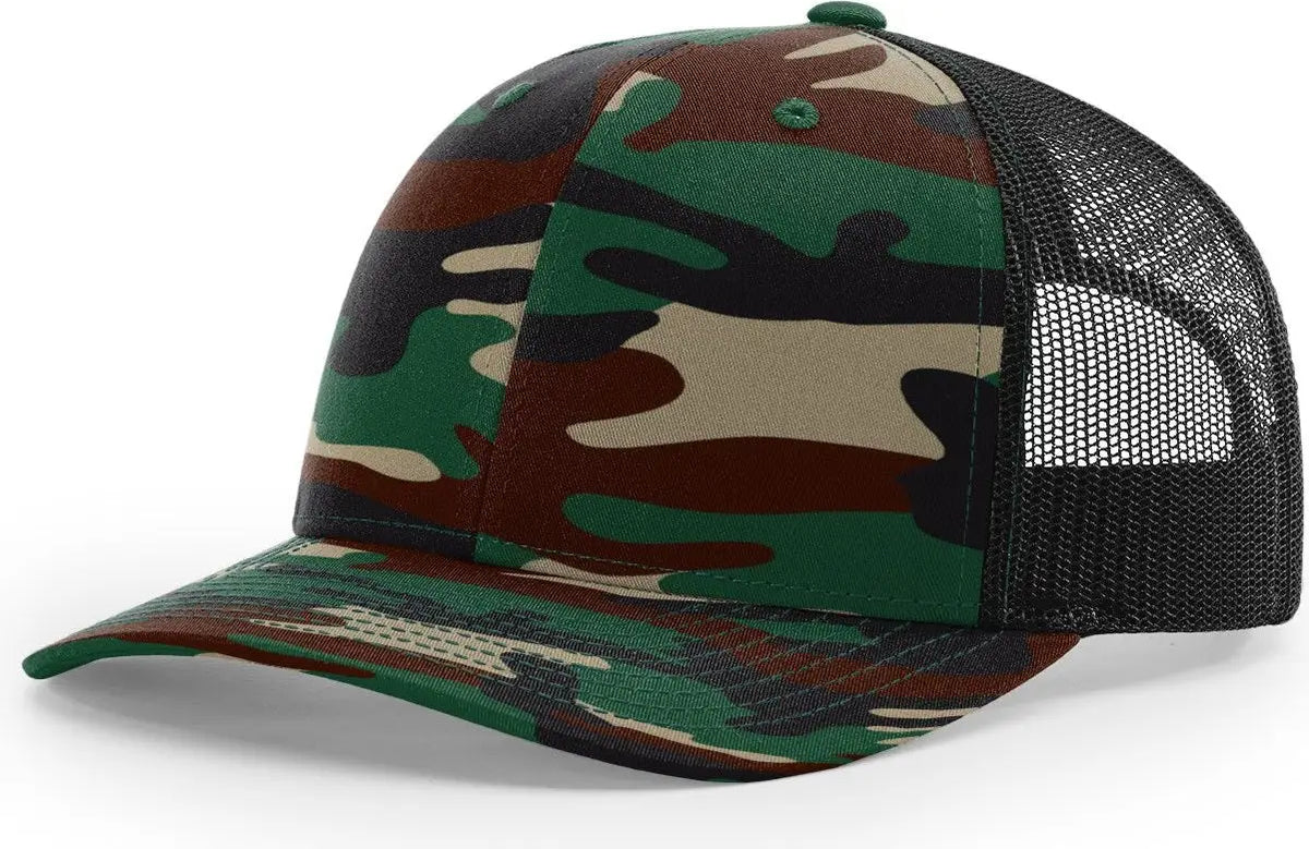 Richardson 112p Printed Trucker Cap - Green Camo Black - Osfm