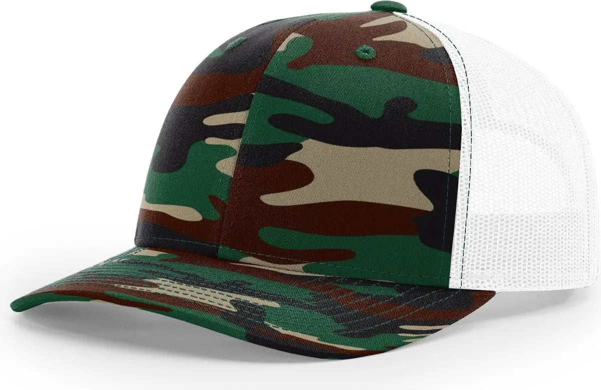 Richardson 112p Printed Trucker Cap - Green Camo White - Osfm