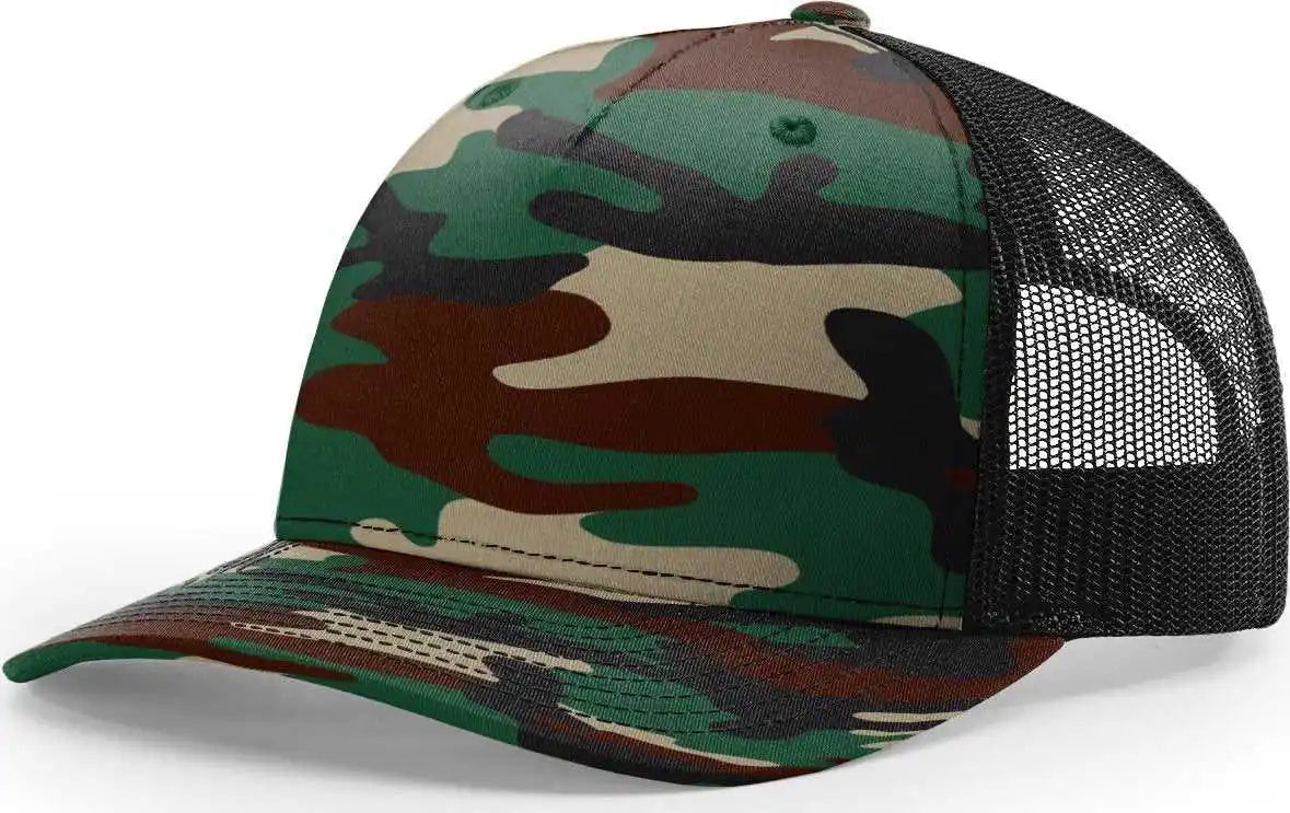 Richardson 112pfp 5 Panel Patterned Snapback Trucker Caps Army Camo Black Green / Osfm