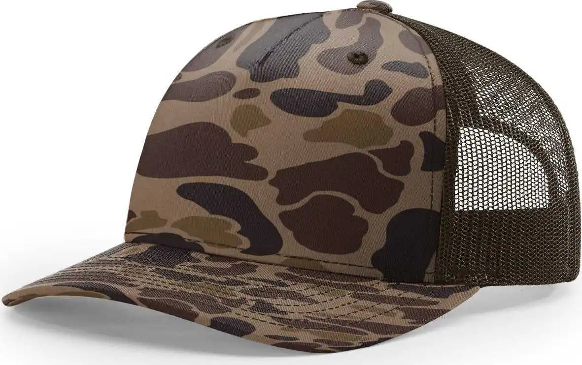 Richardson 112pfp 5 Panel Patterned Snapback Trucker Caps - Bark Duck Camo Brown - Osfm