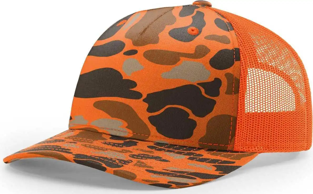 Richardson 112pfp 5 Panel Patterned Snapback Trucker Caps - Blaze Duck Camo - Osfm