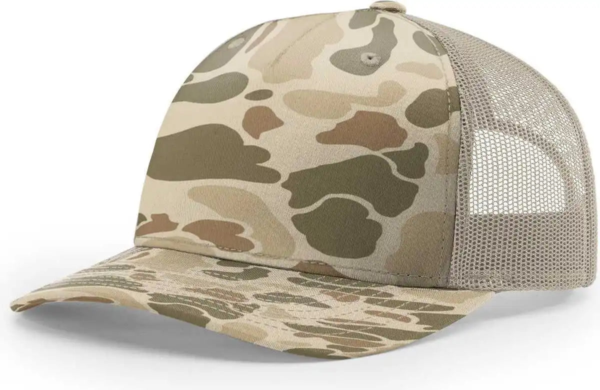 Richardson 112pfp 5 Panel Patterned Snapback Trucker Caps Harvest Duck Camo Light Tan / Osfm