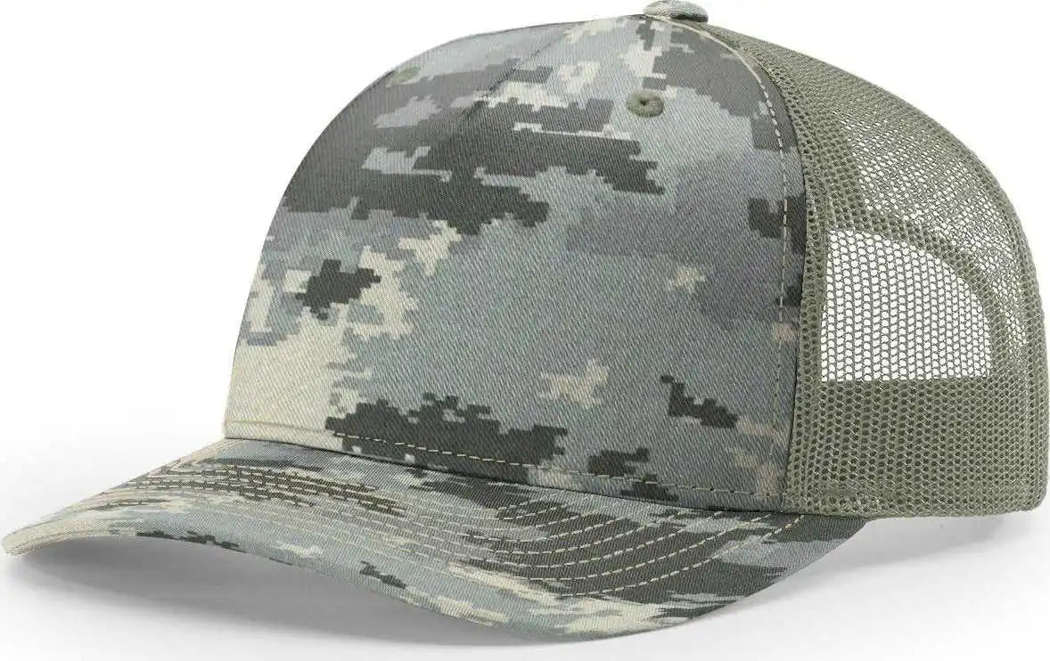 Richardson 112pfp 5 Panel Patterned Snapback Trucker Caps Military Digital Camo Light Green Olive / Osfm