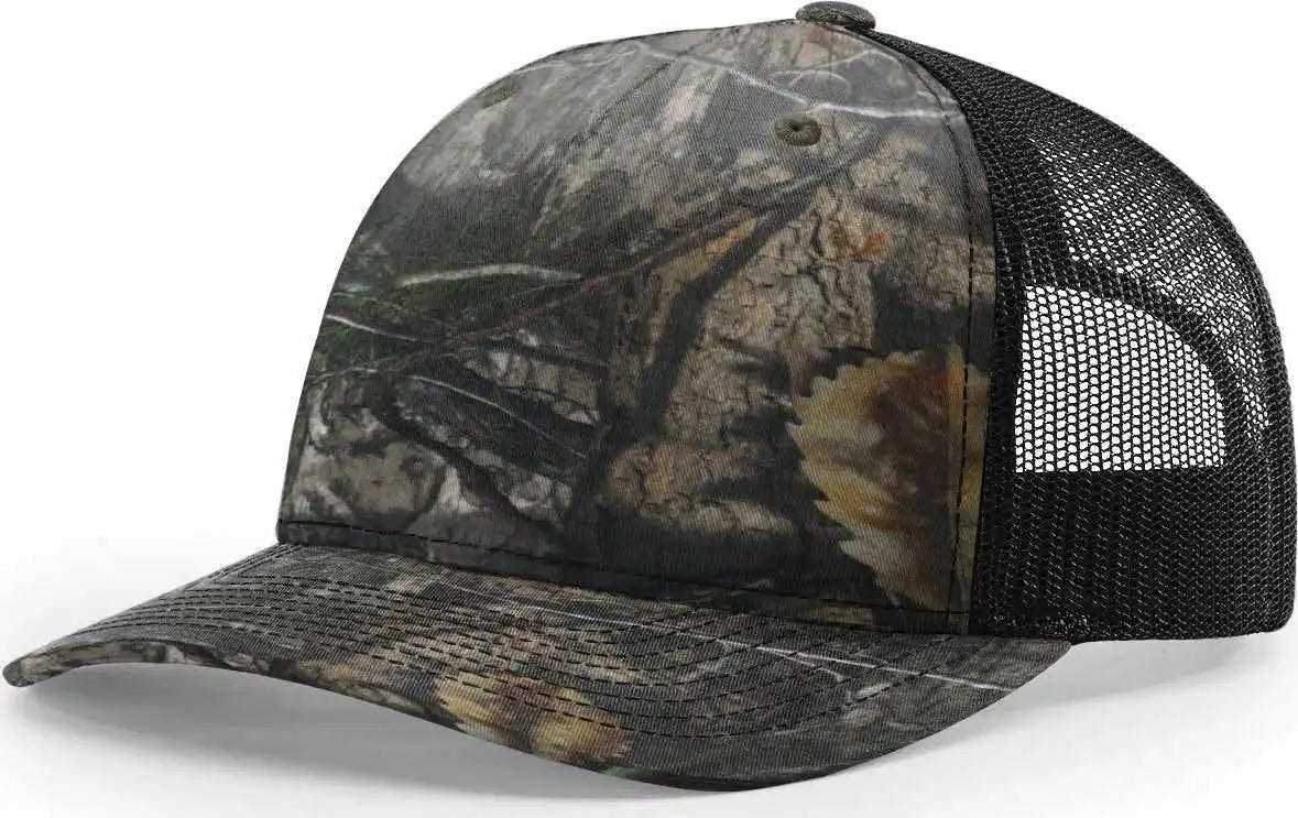 Richardson 112pfp 5 Panel Patterned Snapback Trucker Caps Mossy Oak Country Dna Black / Osfm