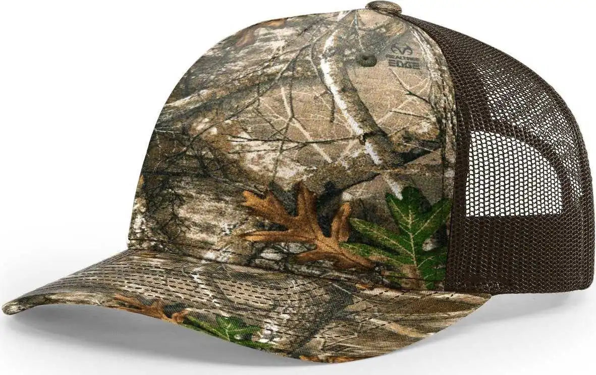 Richardson 112pfp 5 Panel Patterned Snapback Trucker Caps Realtree Edge Brown / Osfm