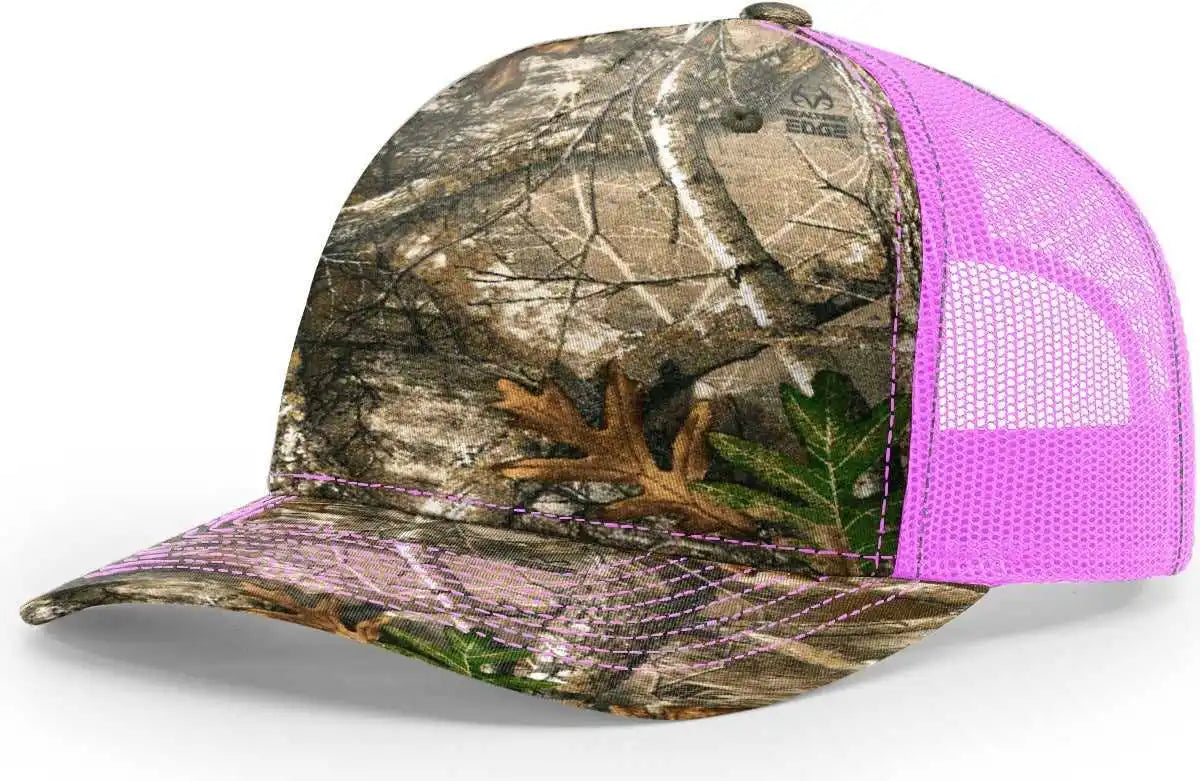 Richardson 112pfp 5 Panel Patterned Snapback Trucker Caps Realtree Edge Neon Pink / Osfm