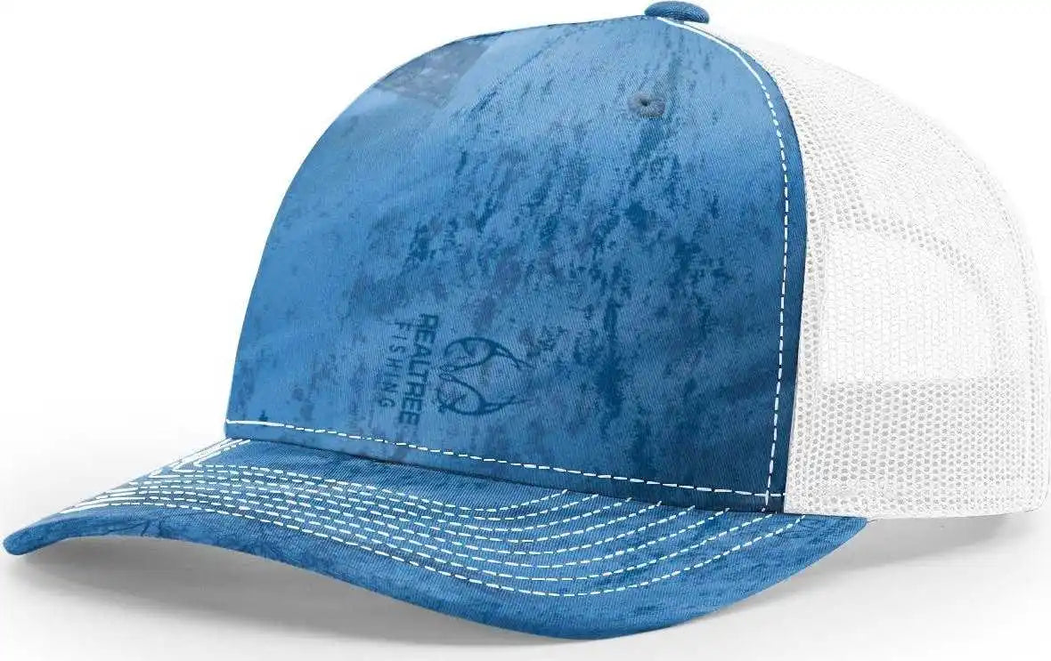 Richardson 112pfp 5 Panel Patterned Snapback Trucker Caps - Realtree Fishing Light Blue White - Osfm