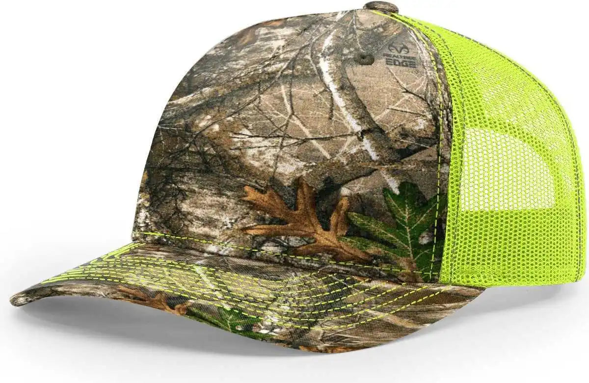 Richardson 112pfp 5 Panel Patterned Snapback Trucker Caps Realtree Edge Neon Yellow / Osfm
