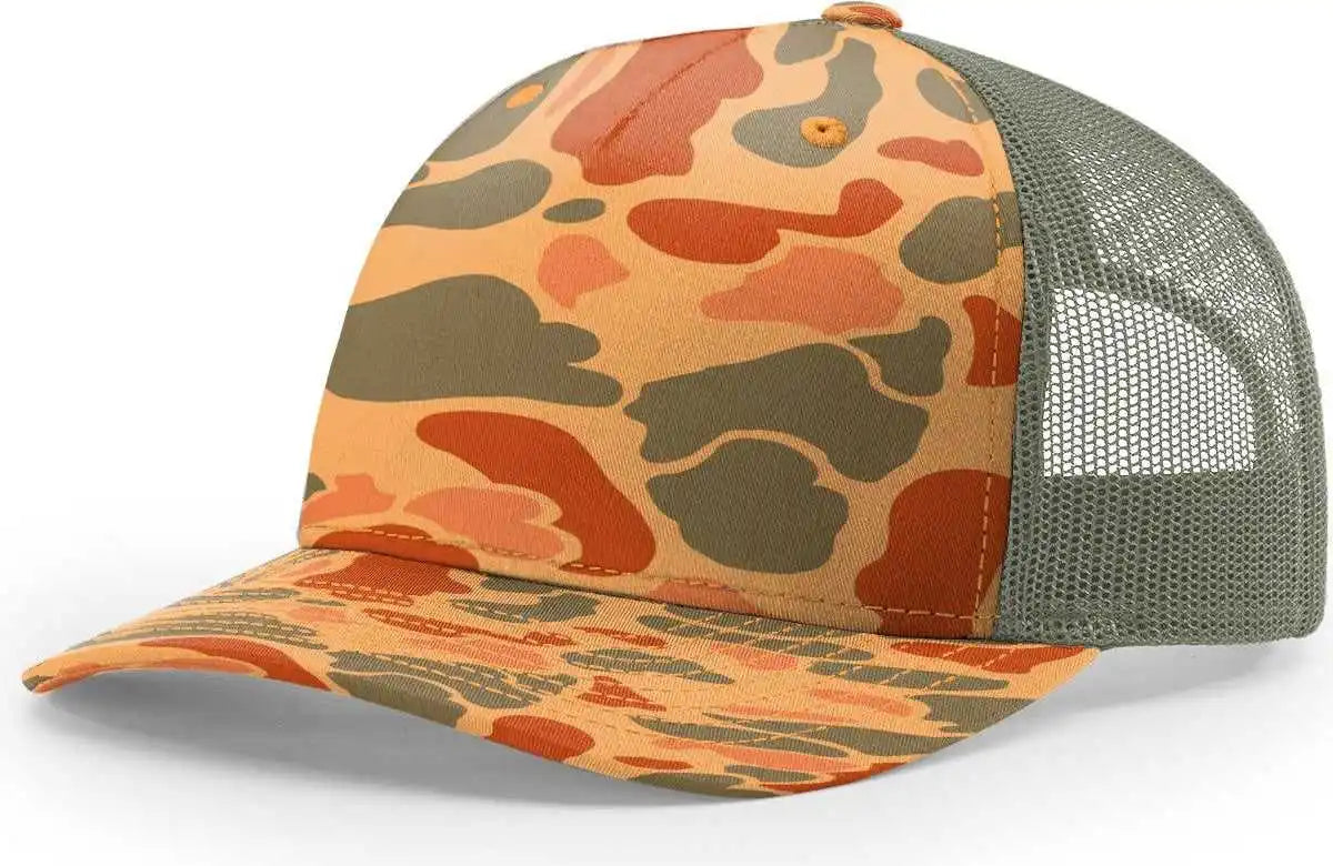 Richardson 112pfp 5 Panel Patterned Snapback Trucker Caps Sienna Duck Camo Loden / Osfm