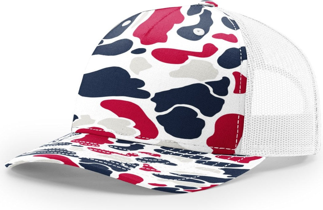 Richardson 112pfp Printed Five Panel Trucker Cap - American Duck Camo White - Black / Osfm