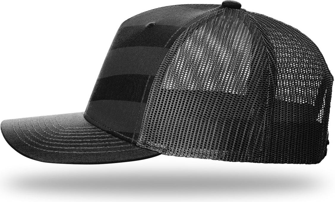 Richardson 112pfp Printed Five Panel Trucker Cap - Black Tonal Stars & Stripes - Saltwater Duck Camo Dark Gray / Osfm