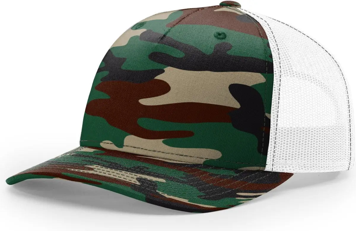 Richardson 112pfp Printed Five Panel Trucker Cap - Green Camo White - Osfm