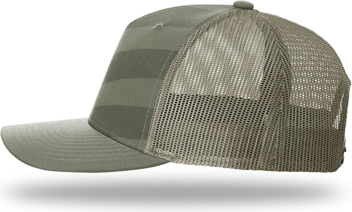 Richardson 112pfp Printed Five Panel Trucker Cap - Loden Tonal Stars & Stripes - Duck Camo / Osfm