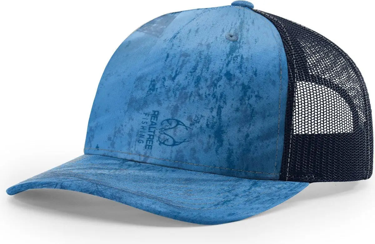 Richardson 112pfp Printed Five Panel Trucker Cap - Realtree Fishing Lt. Blue Navy - Osfm