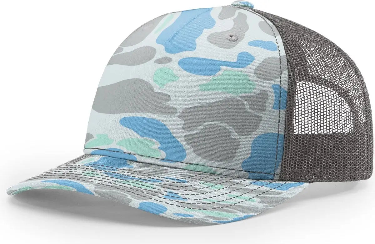 Richardson 112pfp Printed Five Panel Trucker Cap - Saltwater Duck Camo Charcoal - Dark Gray / Osfm