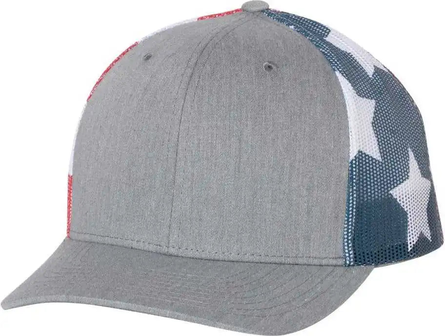 Richardson 112pm Printed Mesh-back Trucker Caps - Heather Gray Flag - Multi-colored / Osfm