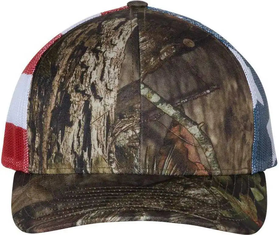 Richardson 112pm Printed Mesh-back Trucker Caps - Mossy Oak Break Up Country Stars & Stripes - Multi-colored / Osfm