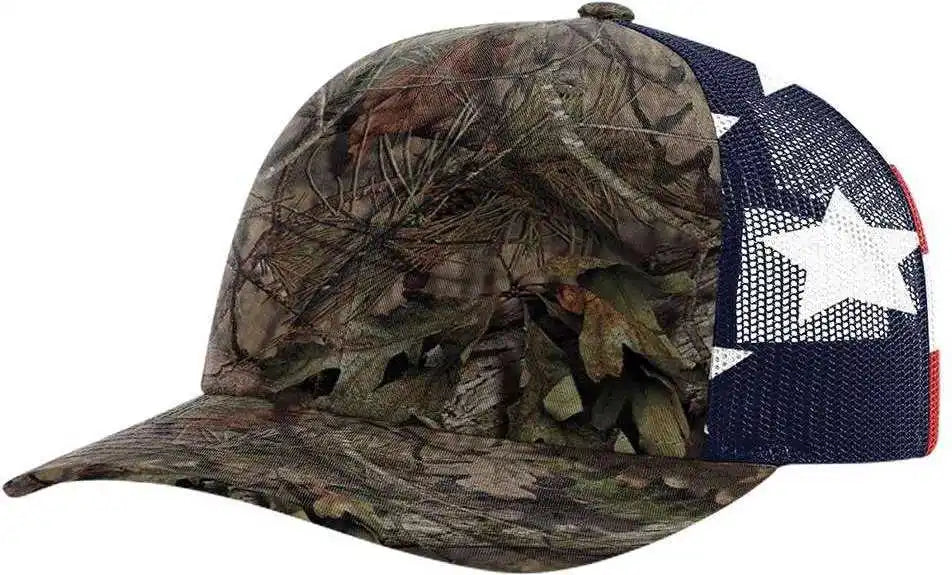 Richardson 112pm Printed Mesh-back Trucker Caps - Mossy Oak Break Up Country Stars & Stripes - Multi-colored / Osfm